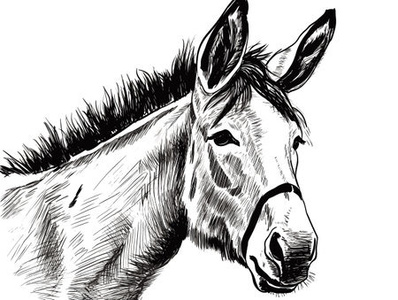 A Drawing Of A Donkey - Head shot of Spanish Donkey on the island of Bonaireのイラスト素材