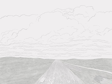 A Road Leading To The Horizon - Landscape road clouds and the blue skyのイラスト素材