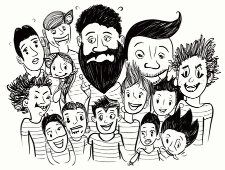 A Group Of People With Different Faces - Happy big family smiling together.のイラスト素材