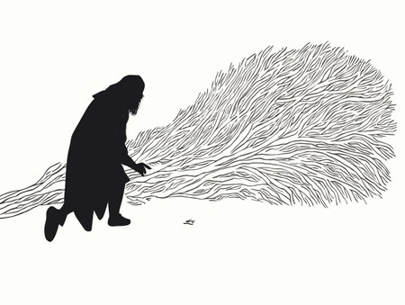 A Silhouette Of A Person With A Long Beard And A Long Tail - Linocut print who gets to decide.のイラスト素材