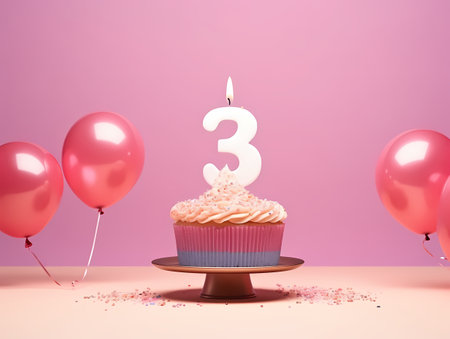 Background Cupcake, A Cupcake With A Candle On Top And Balloonsの素材