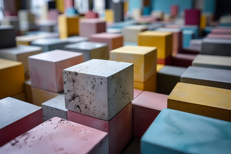 An Illustration Of A Geometric Grid, A Group Of Colorful Cubesの素材