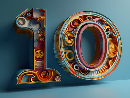10 Graphic Design. For The Number 10 On A Blue Background, A Number Made Out Of Colorful Objectsの素材