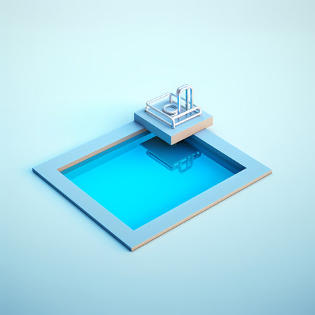 Power Shot Of Tiny Swimming Pool Icon, A Blue Pool With A Metal Object On Topの素材