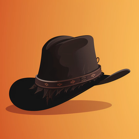 Cowboy Hat Sholhouette, A Black Hat With A Brown Bandの素材