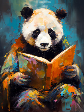 The Book Panda, A Panda Reading A Bookの素材