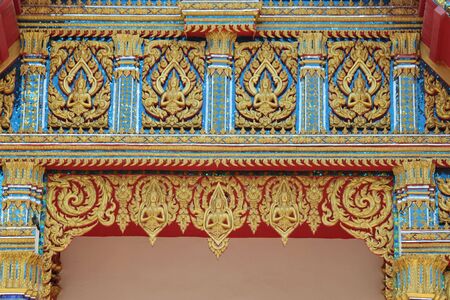 Thai art on gable of temple, Wat Bung Palanchai, Roi-etの写真素材