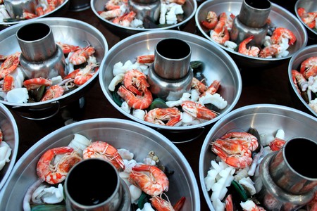 Preparing chinese tables dinner party for 8 persons per table.の写真素材