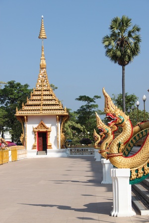 Naga in front of buddhist templeの写真素材