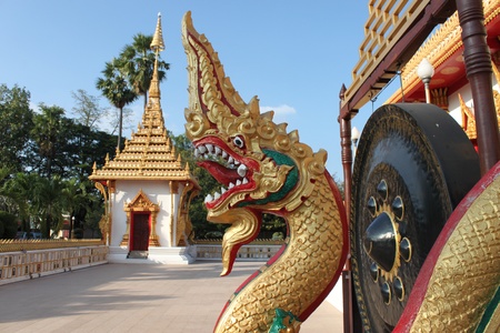 naga in front of buddhist templeの写真素材