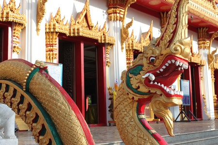 Naga in front of buddhist templeの写真素材