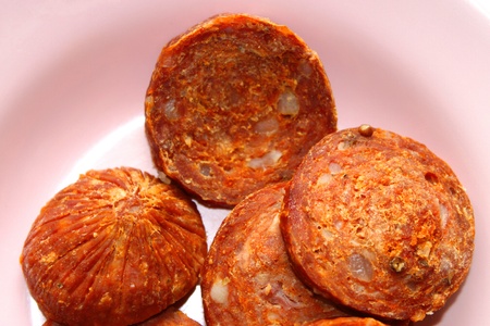 Fried sliced spicy pepperoni in traditional Thai styleの写真素材