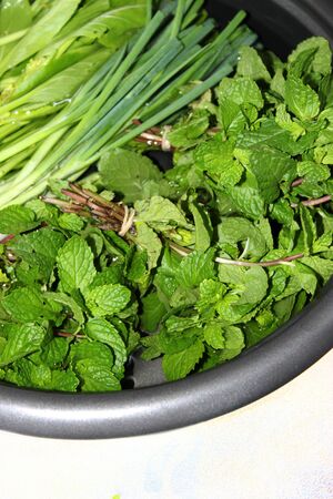 Green mixed fresh vegetables for vegetarian kitchenの写真素材