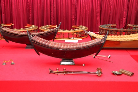 The picture of some musical instruments used in the traditional and classical music of Thailandのeditorial素材
