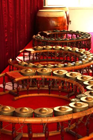 Round shape gongs - The picture of some musical instruments used in the traditional and classical music of Thailandのeditorial素材