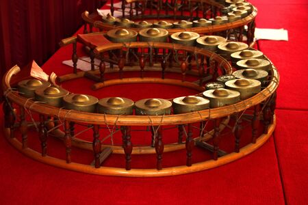 Round shape gongs - The picture of some musical instruments used in the traditional and classical music of Thailandのeditorial素材