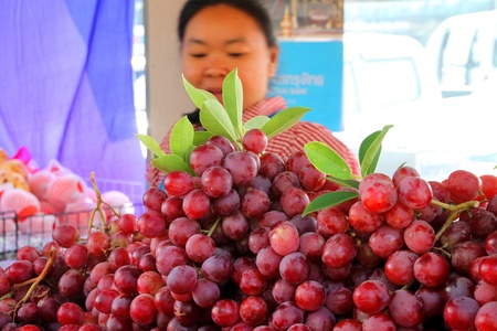 PHA NOK KHAO, LOEI, THAILAND - DECEMBER 12 : The unidentified woman is selling One Tambol One Product fruits on December 12, 2011 at Pha Nok Khao footpath market, Loei, Thailand.のeditorial素材