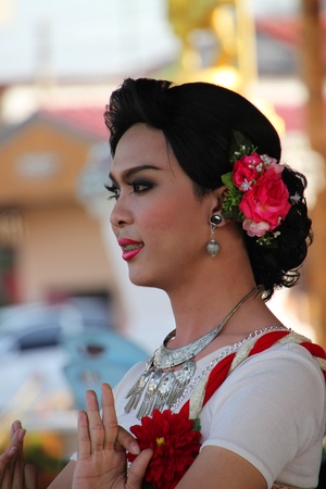 BORABUE, MAHASARAKHAM, THAILAND - FEBRUARY 9 : The unidentified woman is performing Thai dance in...