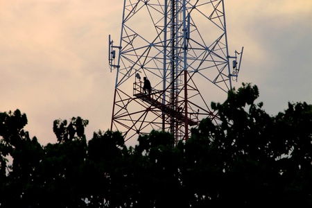 A man is working on high riskの写真素材