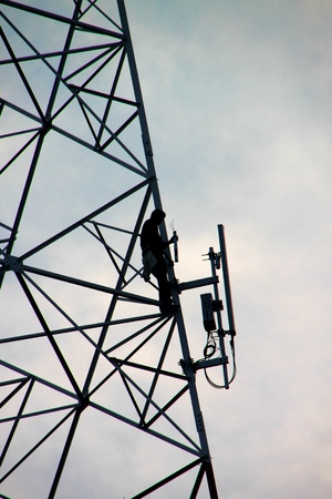 A man is working on high riskの写真素材
