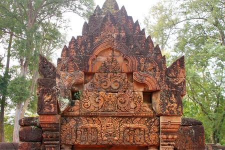 Pink stone carvings of Banteay Srei, Siemreap, Khmer Republic.の写真素材
