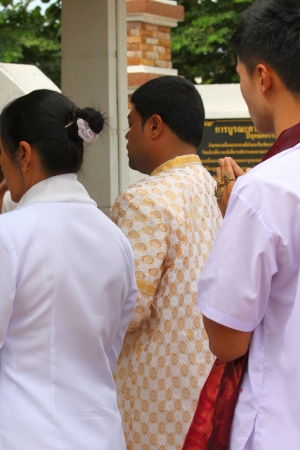 MUANG, MAHASARAKHAM - JUNE 16 : Unidentified Brahmans are in worship the shrine of city pillar on June 16, 2012 at The shrine of city pillar, Muang, Mahasarakham, Thailand.のeditorial素材