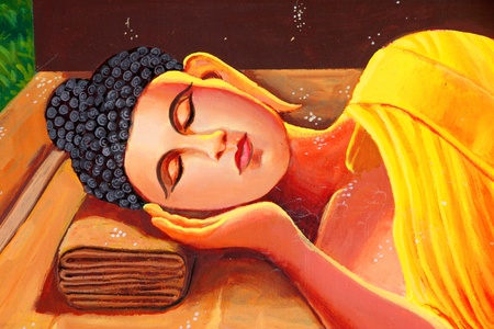 Buddha's biography painting on wall of temple, Wat Sri Sawat, Mahasarakham, Thailandのeditorial素材