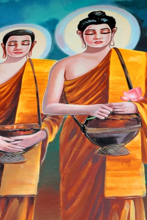 Buddha's biography painting on wall of temple, Wat Kud Sui, Mahasarakham, Thailandのeditorial素材
