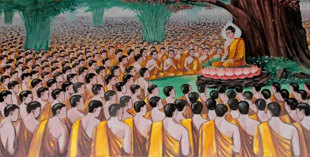 Buddha's biography painting on wall of temple, Wat Kud Sui, Mahasarakham, Thailandのeditorial素材