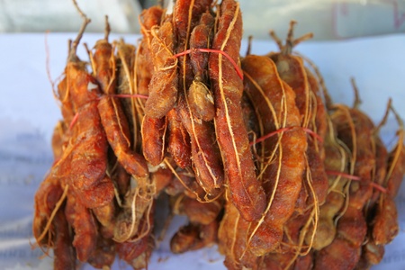 Lumps of ripe tamarind, used as main Thai food flavouring especially Tom Yamの写真素材