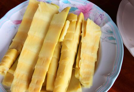 Boiled bamboo shoot as vegetable side dishの写真素材