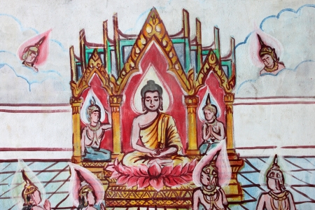 Buddha's biography painting on wall of Buddhist templeのeditorial素材