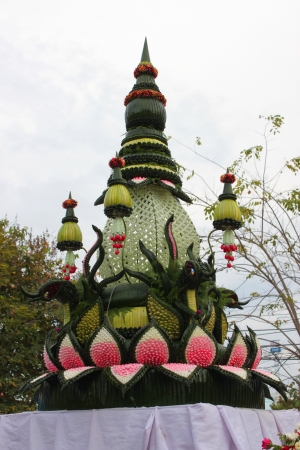 banana leave vessel or floating basket in Loy Krathong festival, Thailandのeditorial素材