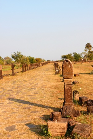 Boundary posts of causeway to classical Lao P.D.R. construction at Prasat Vat Phouの写真素材