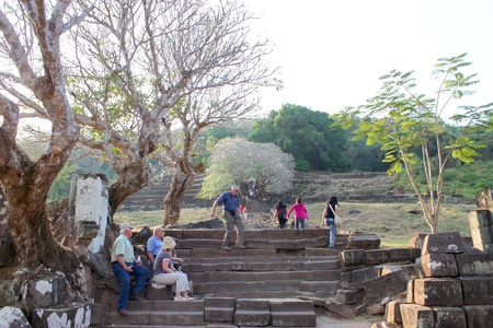 CHAMPASAK, LAO P.D.R. - JANUARY 13 : Unidentified tourists are visiting to classical construction on January 13, 2013 at Prasat Vat Phou, Champasak, Lao P.D.R.のeditorial素材