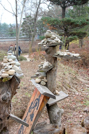 Decorative pile of stones on November 26, 2011 in Nami island, Naminara Republic, Koreaのeditorial素材