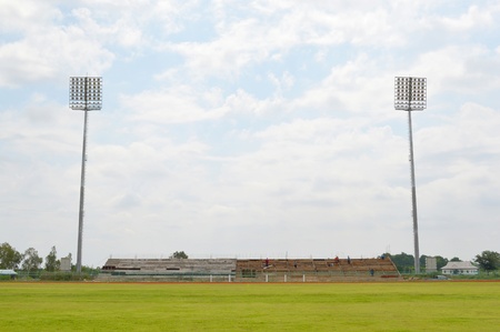MAHASARAKHAM, THAILAND - MAY 5 : Unidentified workers are building outdoor sport stadium on May 5,...