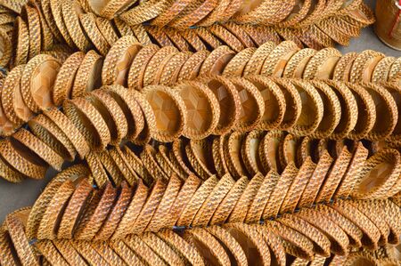 northeastern Thai style woven bamboo saucerの写真素材