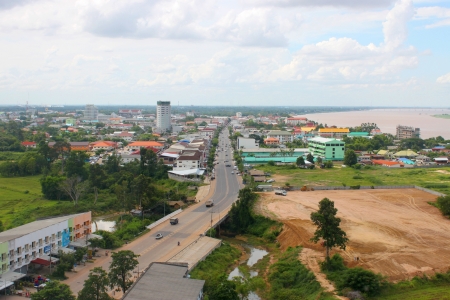 MUKDAHAN, THAILAND - JUNE 6 : View of Mukdahan business center at afternoon on June 6, 2013 in Mukdahan, Thailand. Mukdahan is also  city of Thai - Lao P.D.R. border business center, view from Mukdahan Tower. のeditorial素材