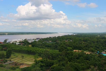 MUKDAHAN, THAILAND - JUNE 6 : View of Mukdahan agriculture zone at afternoon on June 6, 2013 in Mukdahan, Thailand. Mukdahan is also  city of Thai - Lao P.D.R. border business center, view from Mukdahan Tower. のeditorial素材
