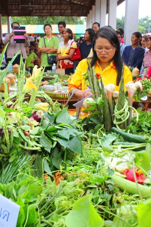 MAHASARAKHAM, THAILAND - AUGUST 8   Unidentified people are in food and vegetables decoration contest at mobile agricultural clinic project on August 8, 2013 in Mahasarakham, Thailand のeditorial素材