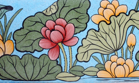 Chinese style painting on wall of shrine in Thailand  Generality in Thailand, any kind of art decorated in Buddhist church or shrine etc  created with money donated by people, no restrict in copy or use  のeditorial素材