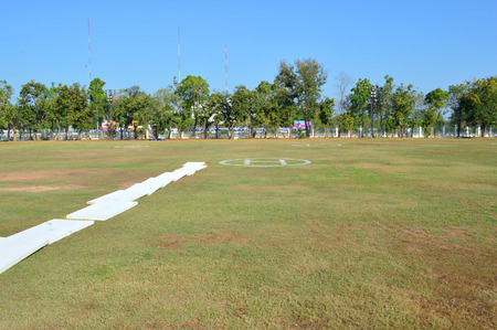 MAHASARAKHAM - DECEMBER 17   Landing area is prepared for helicopter at provincial hall ground on December 17, 2013 in Mahasarakham, Thailand のeditorial素材