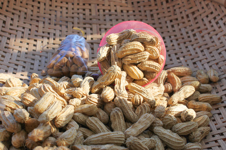 boiled peanuts on woven bamboo