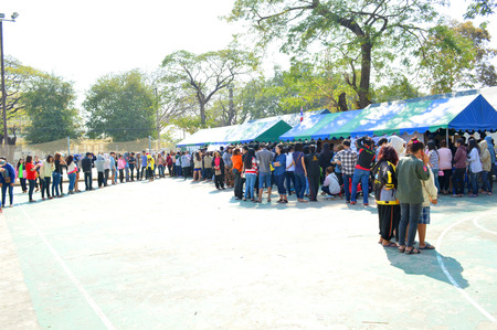 MAHASARAKHAM, THAILAND - FEBRUARY 2   People gather round for general election at  Rajabhat...