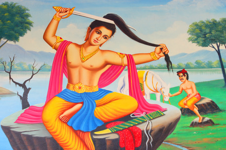 MAHASARAKHAM - SEPTEMBER 25   Buddhism style painting is shown on wall of Kud Peng temple on September 25, 2013 in Mahasarakham, Thailand のeditorial素材