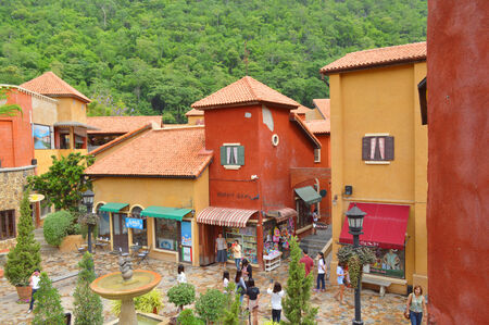 KORAT - JUNE 22, 2014   Department stores are located at the Italian style walking street, building, shopping and business center of Palio Khao Yai on June, 22, 2014 in Korat, Thailand  のeditorial素材