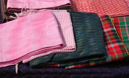 colorful silk clothes for sell in marketの写真素材