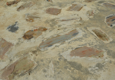 stone floor walk way of exterior building and background