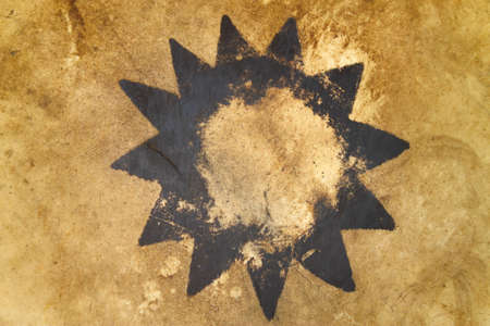 cowskin on big drum in a Buddhist temple used for telling midday mealの写真素材